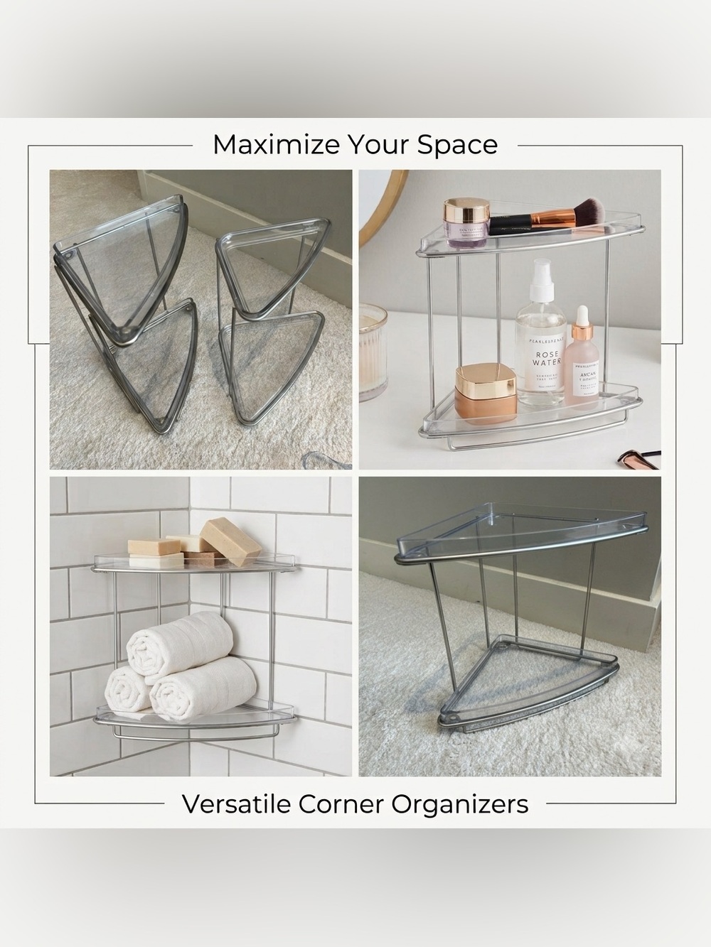Two Tier Clear Corner Shelves - Set of 2